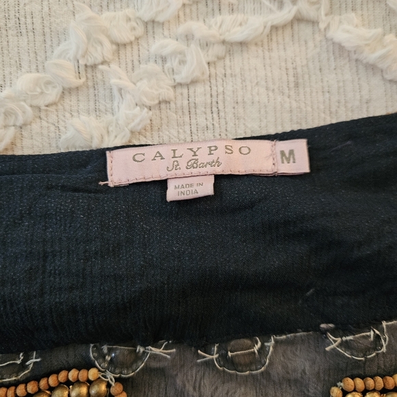 Calypso St. Barth Sheer Black Tunic with Gold Embellishments Medium 100% Silk - Picture 5 of 9